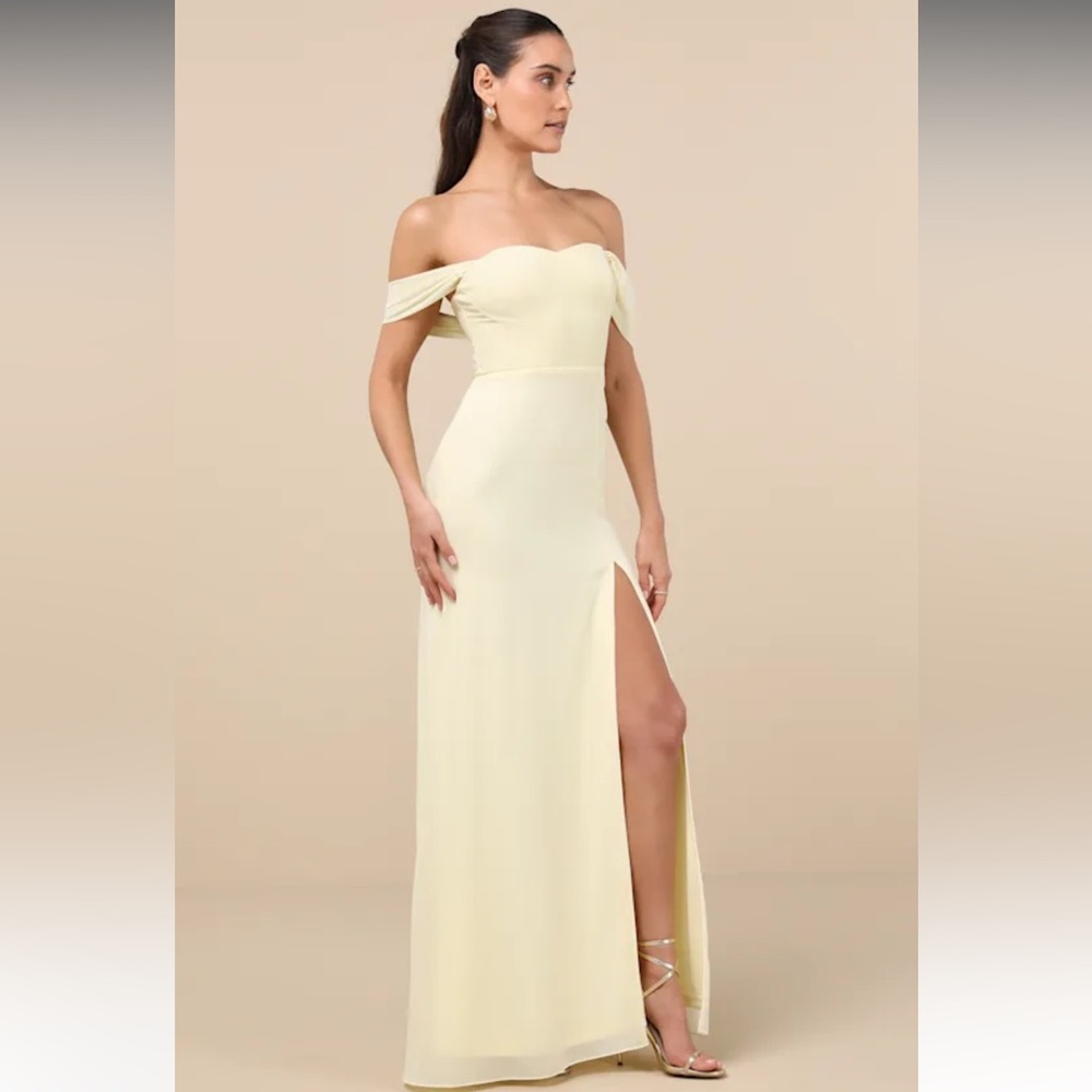 NWT- Magical Magnetism Pale Yellow Off-the-Shoulder Dress